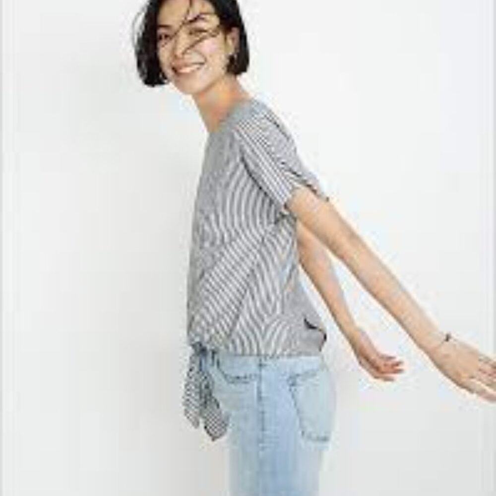 Madewell Button-Back Tie Tee in Classon Stripe Size M
